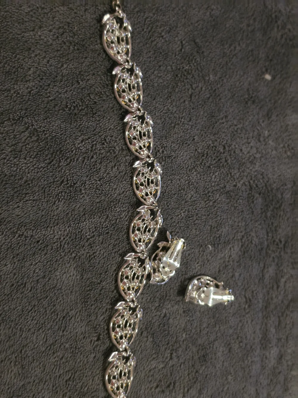 Silver-Tone Blue Crystal Leaf Necklace with Matching Earrings